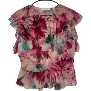 Rinascimento Floral Ruffle Blouse - Pink and Green Small